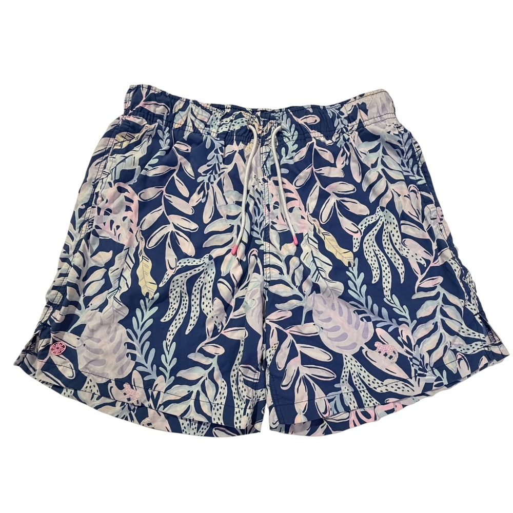 Lilly Pulitzer Mens Capri Trunk Swim Shorts Navy Pink Botanical Print Size Small